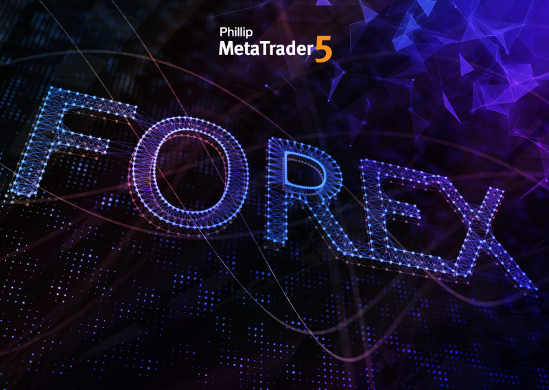Phillip MetaTrader 5 forex trading background with glowing digital text representing global forex market