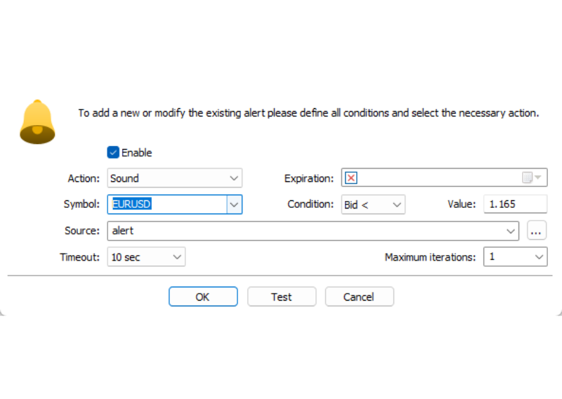 forex account alert settings
