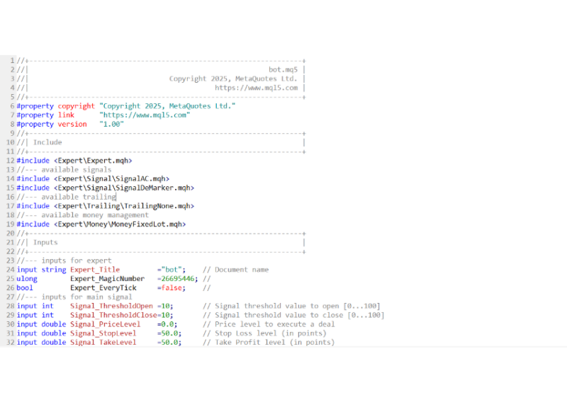 EA code in MetaEditor generated by MQL5 Wizard