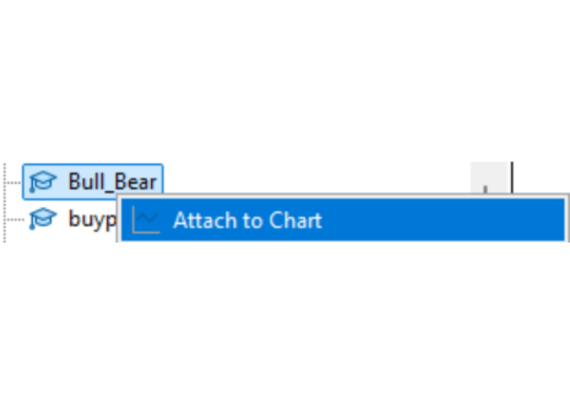 Navigator window showing Bull_Bear and an option to attach to chart