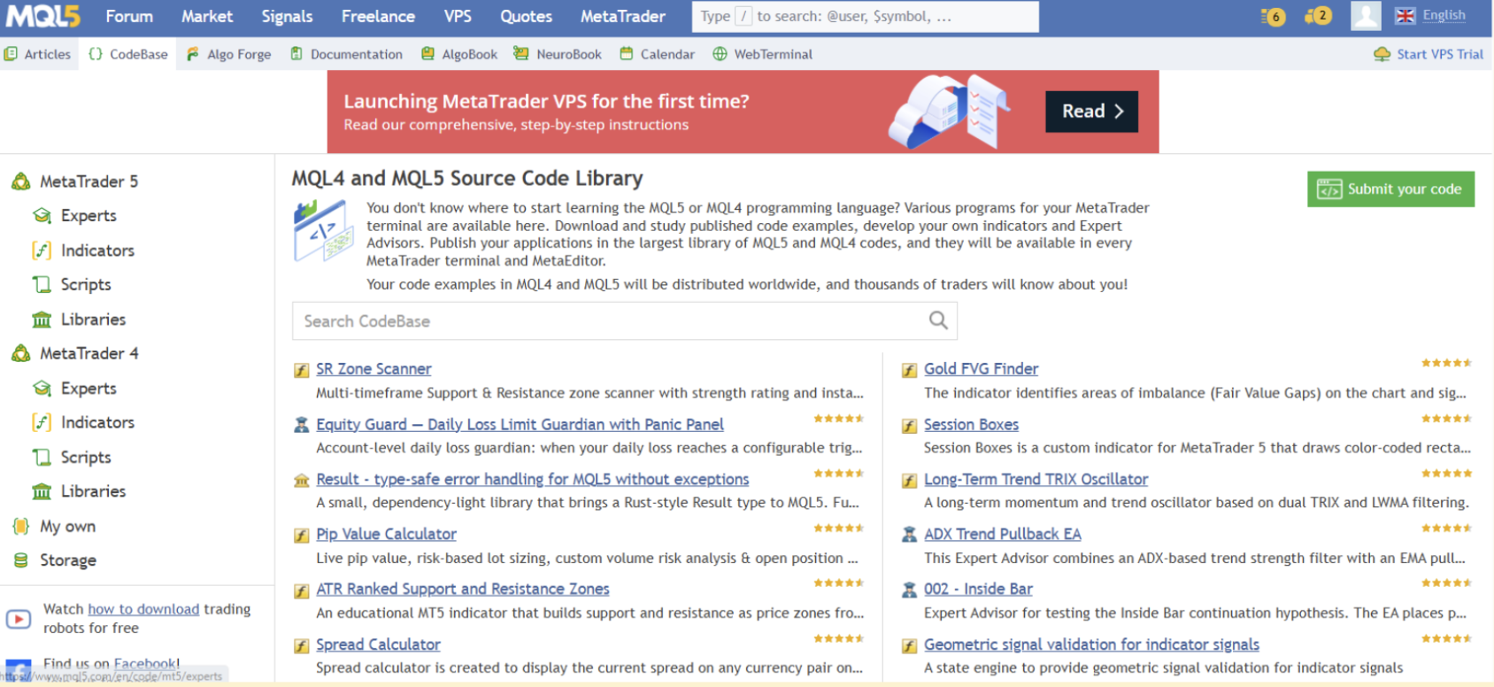 CodeBase, MQL4 and MQL4 Source Code Library